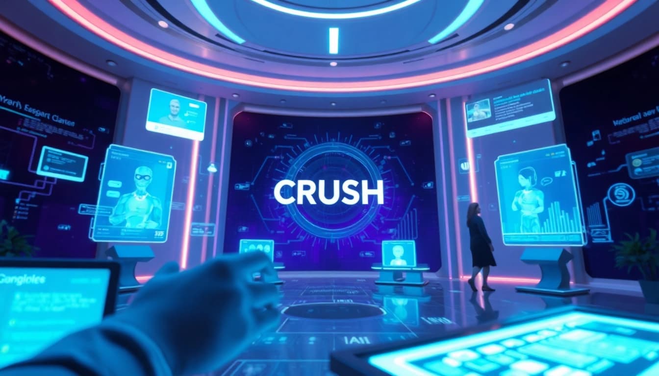 Experience engaging interactions with Crush AI through friendly avatars and innovative tech interfaces.