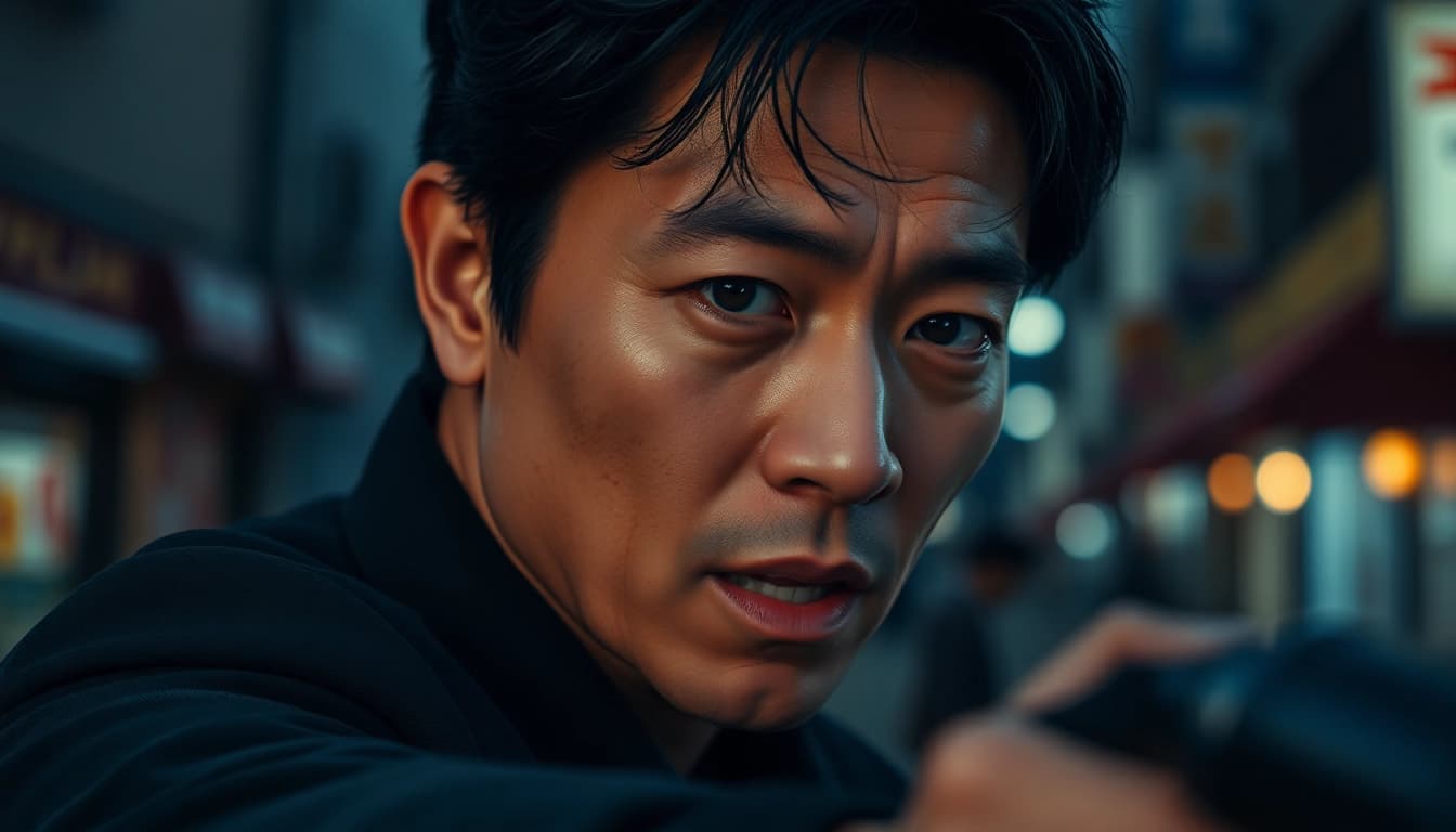Aktor berkarakter dalam film semi jepang menunjukkan ekspresi emosional.