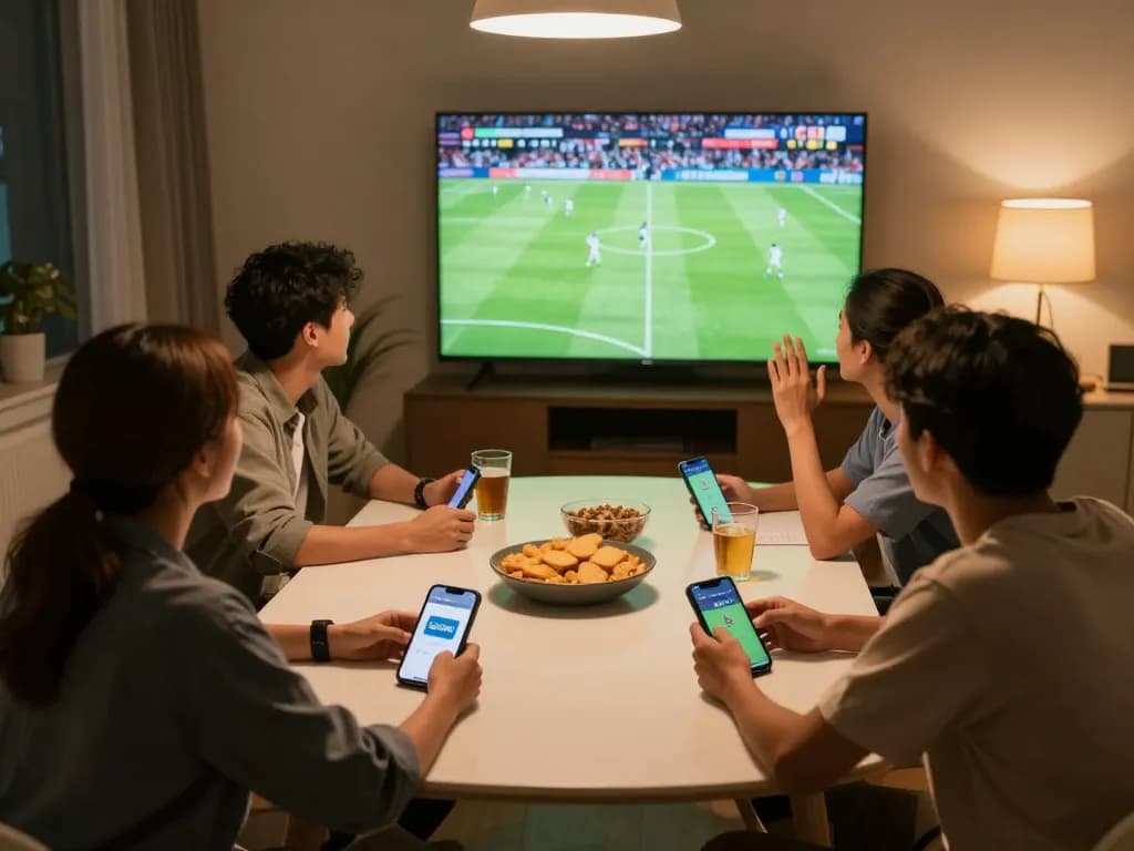 Socolive trực tiếp highlights a group enjoying a live soccer match together at home.