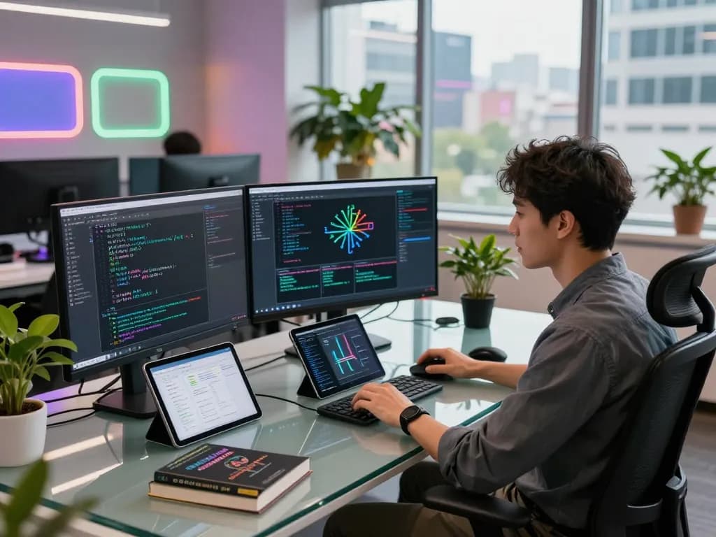 Developer coding on AI project in a modern workspace with crush ai integrations