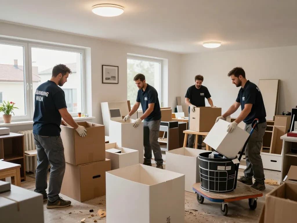 Räumung Wien-Team, das effizient Unordnung aus Wohnräumen beseitigt.