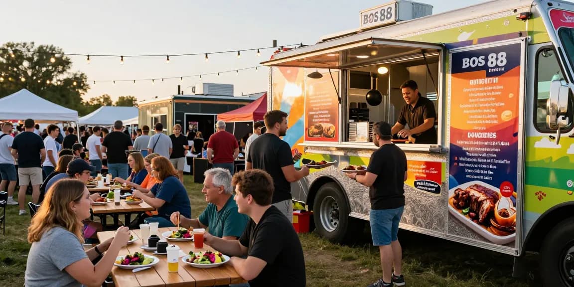 Vibrasi festival makanan dengan food truck BOS 88 menyajikan hidangan BBQ yang menggugah selera