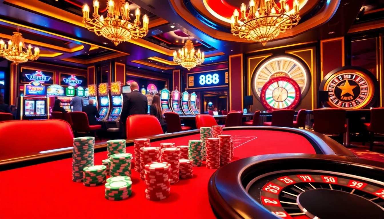 Experience thrilling gameplay at U 888 with vibrant poker chips and golden decor.