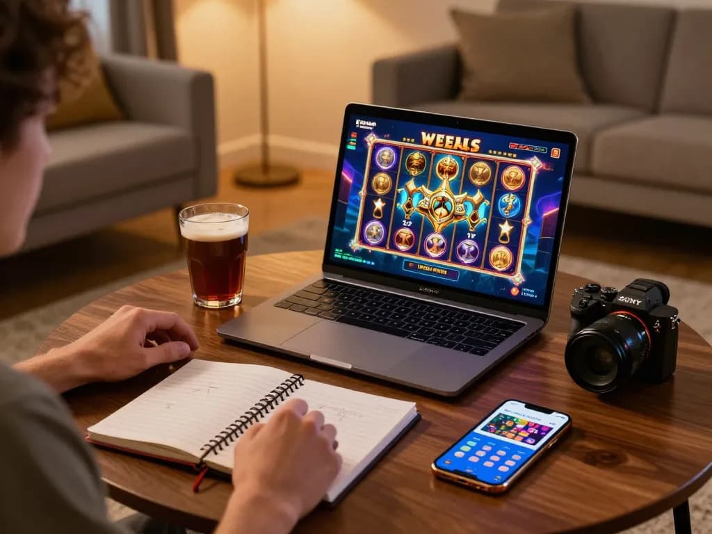 Player enjoying slot zeus on laptop at home, highlighting engaging game interface and gaming strategy.