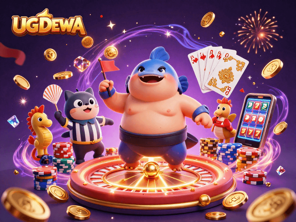 Engage in thrilling casino action with UGDEWA in an underwater ring featuring animated characters and dynamic game elements.