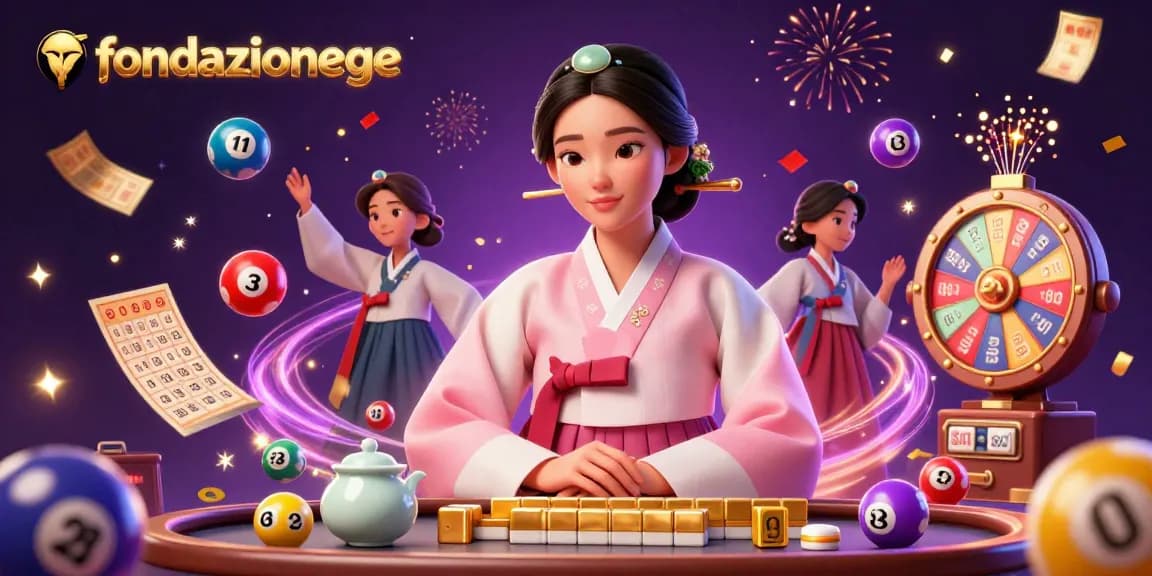 Play exciting games at fondazionege with colorful lottery elements and a serene Asian character.
