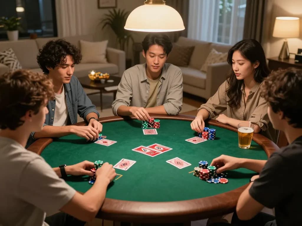 Friends enjoy a thrilling poker game night at home with LC88 essential strategies.