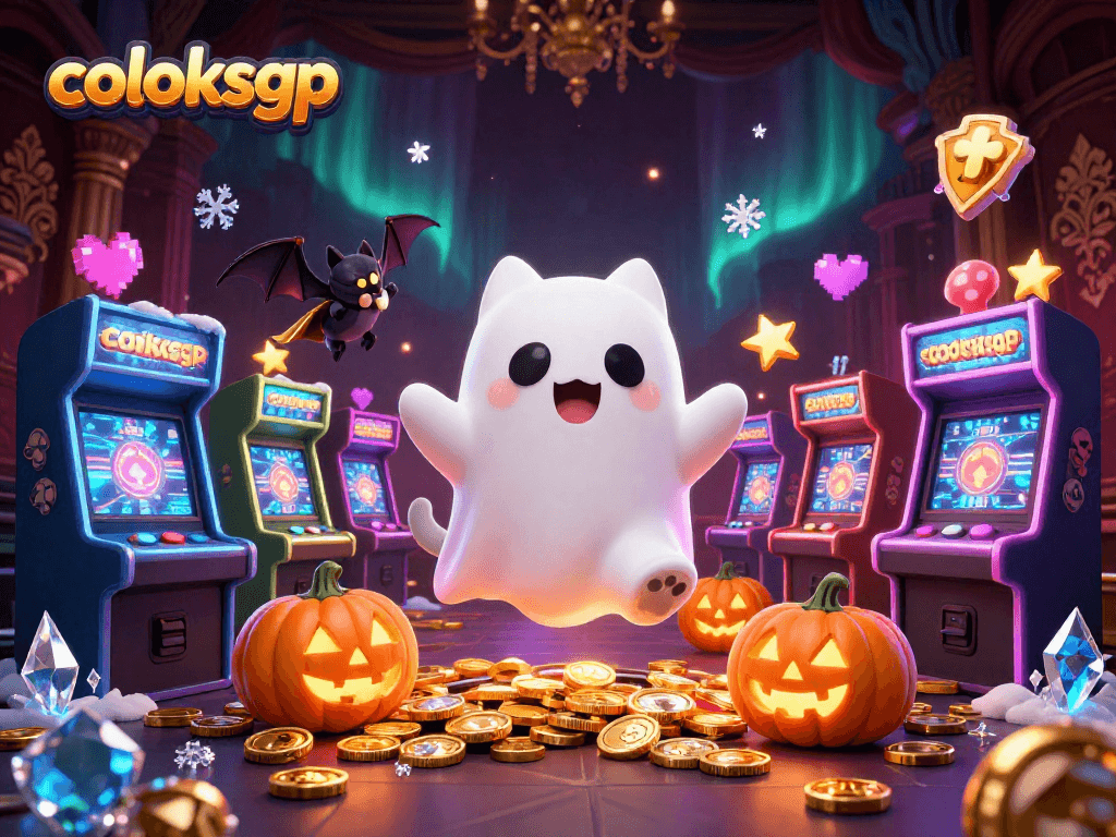 Coloksgp menghadirkan suasana kasino dengan kucing hantu, kelelawar, dan jack-o-lantern.