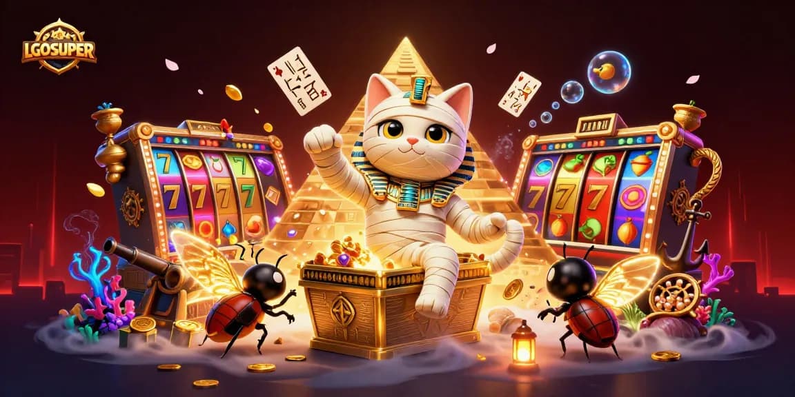Engage in exciting gameplay with LGOSUPER's vibrant Egyptian-themed casino adventure featuring unique characters.