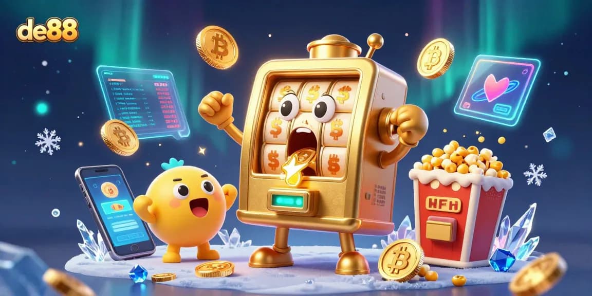 Spin the jackpot with de88's golden slot machine as coins pour out!