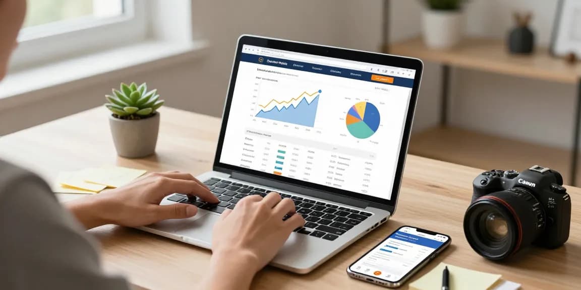 Pengguna uangemas99 mengakses platform keuangan online lewat laptop dengan grafik investasi yang jelas.