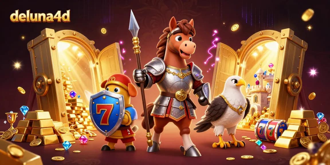Win big with deluna4d in a vibrant, ultra-detailed display of casino gaming elements and characters.
