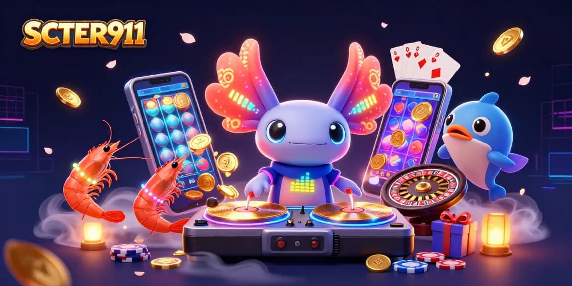 Engage with SCATTER911 and discover vibrant casino fun through our animated axolotl DJ!