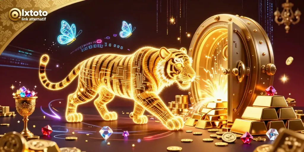 Engage with the exciting world of OLXTOTO link alternatif as the golden tiger roams a dazzling digital casino.
