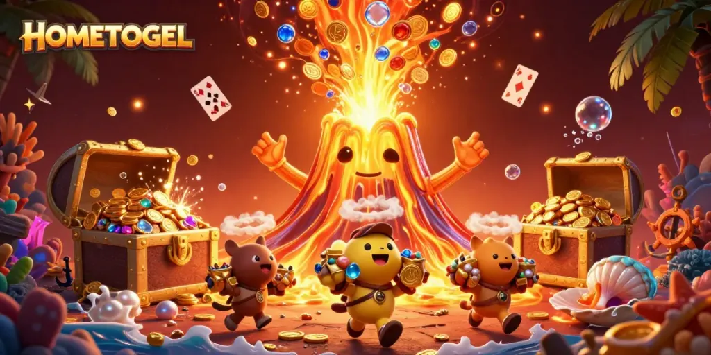 Engage with the thrill of HOMETOGEL as you enjoy a vibrant casino scene filled with winning treasures.