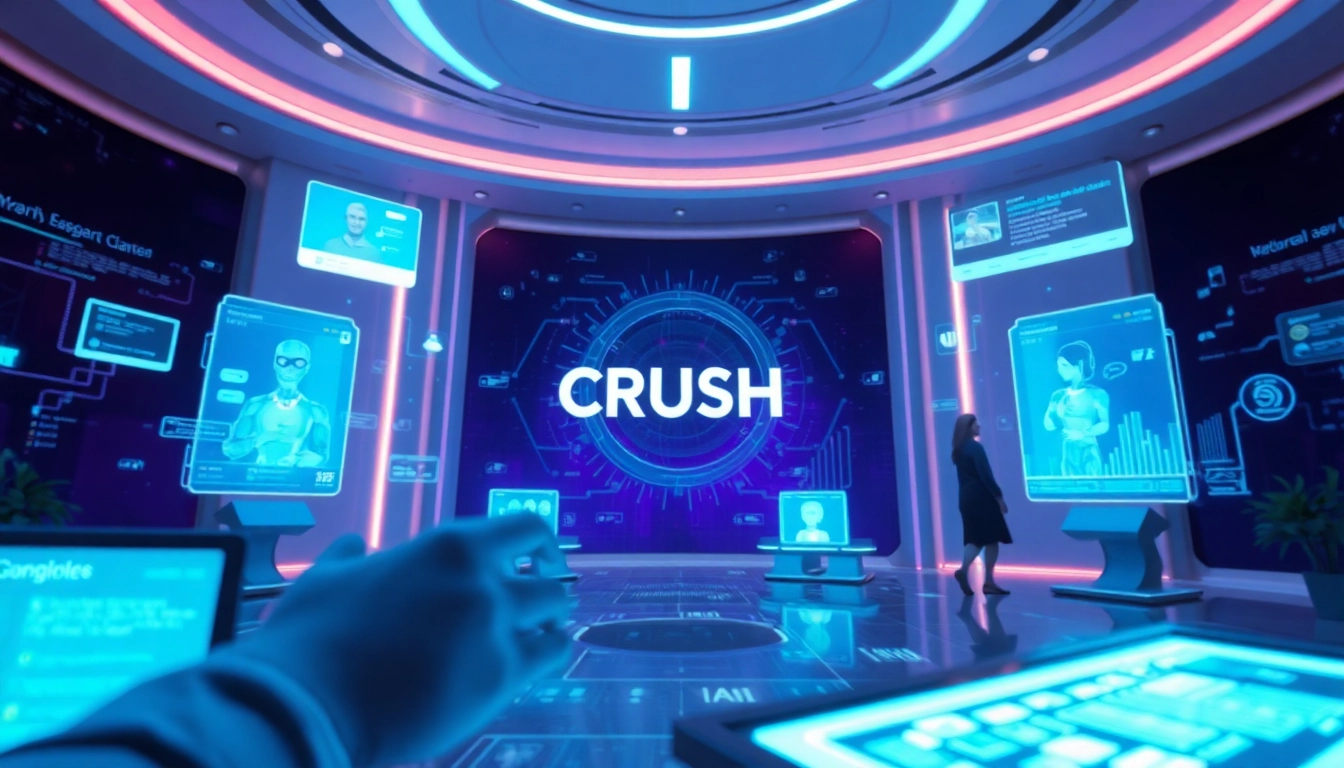 Experience engaging interactions with Crush AI through friendly avatars and innovative tech interfaces.