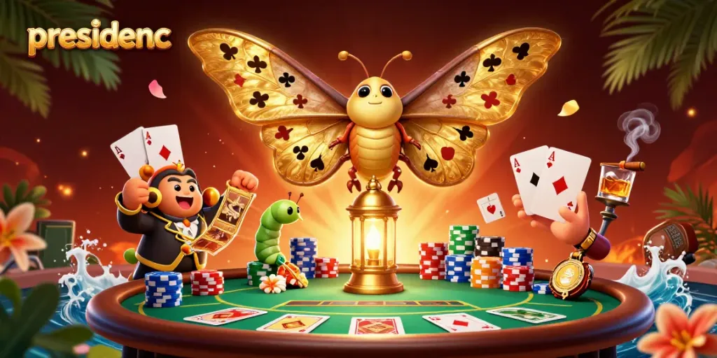 Experience thrilling gameplay with presidencc's vibrant casino illustration showcasing a colorful poker scene.