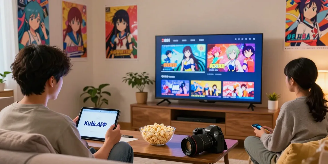 Pengguna menikmati Kucing APK di tablet dan TV dengan suasana nyaman.
