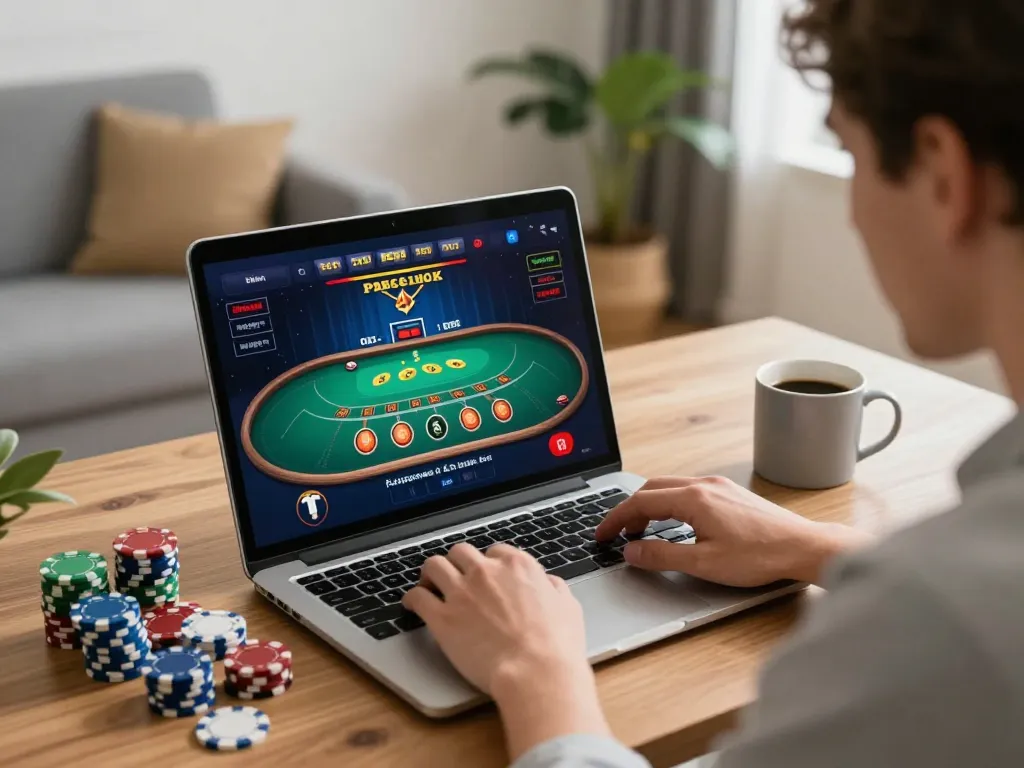 Player engaged with mb66an online blackjack, showcasing a modern home gaming setup