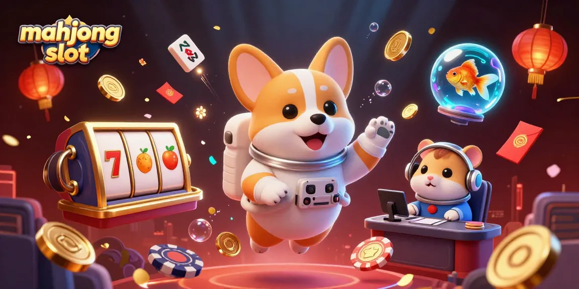 Experience the excitement of mahjong slot in a dynamic casino scene with floating characters and vibrant game elements.