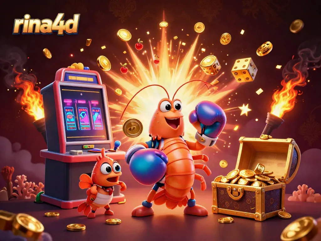 Experience exciting gameplay with rina4d's dynamic slot machine, bursting with coins and colorful symbols.
