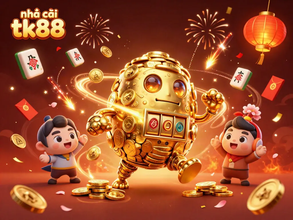 Experience thrilling gaming with nhà cái tk88's golden golem and captivating elements in 3D illustration.
