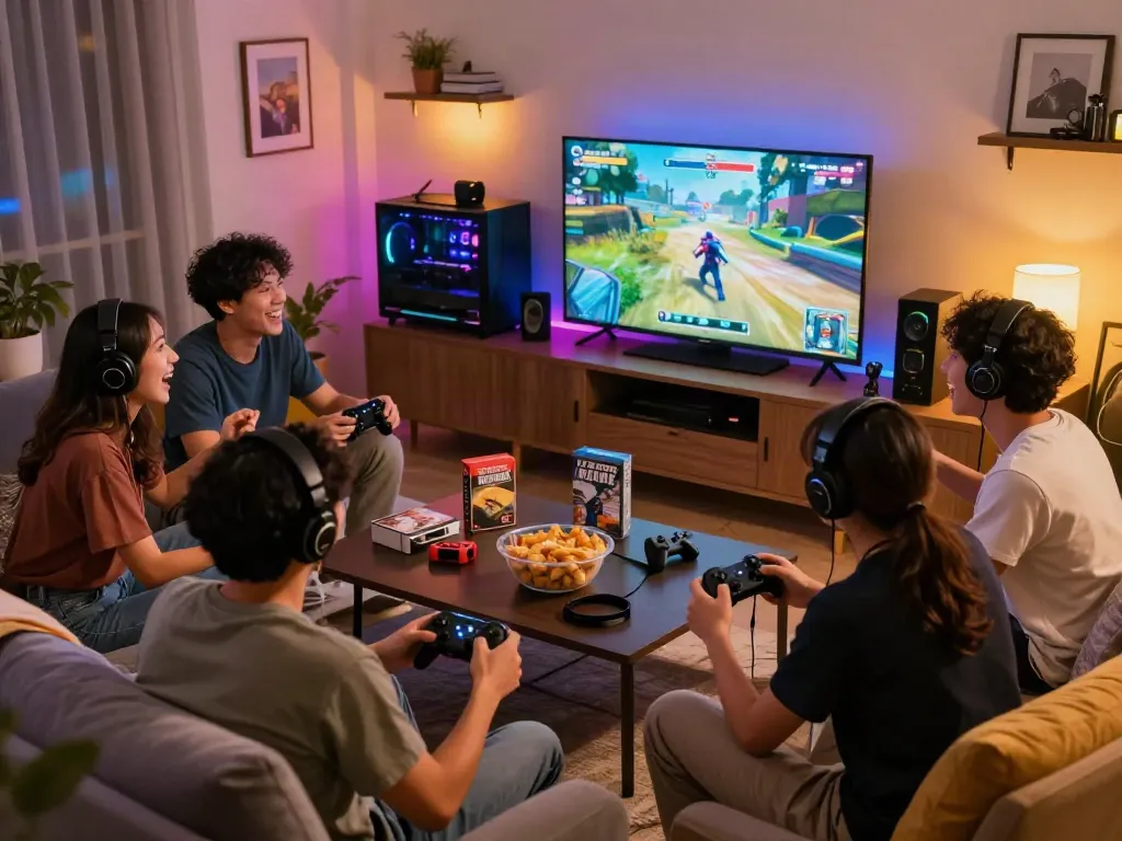 Pengalaman bermain game di BABE138 dengan teman-teman di ruang tamu yang nyaman.