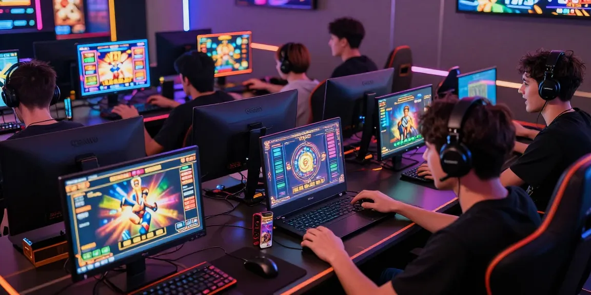 Engaging scene of sniperslot players enjoying vibrant slot games in a modern gaming lounge