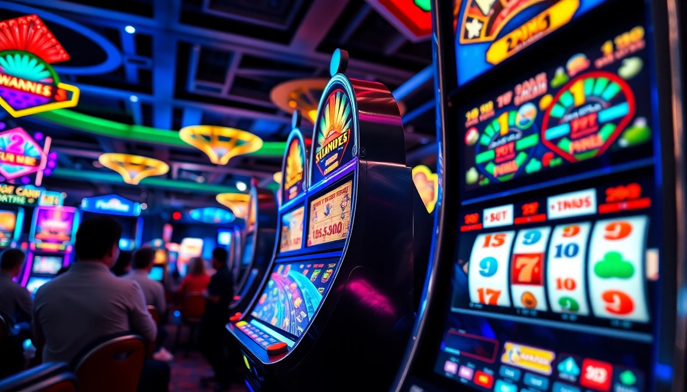 Slot mesin kasino yang penuh warna menarik perhatian pengunjung di malam tanpa henti.