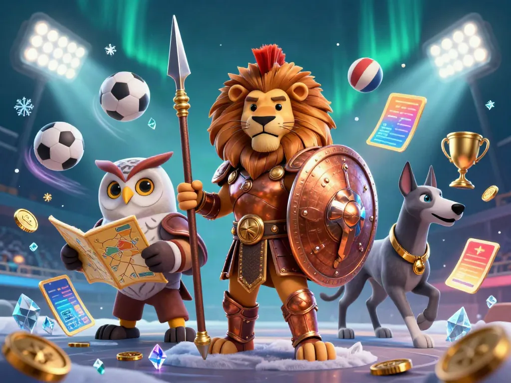 Experience the exhilarating world of UGDEWA with dynamic sports action illustrated by a Spartan lion and other heroic characters.