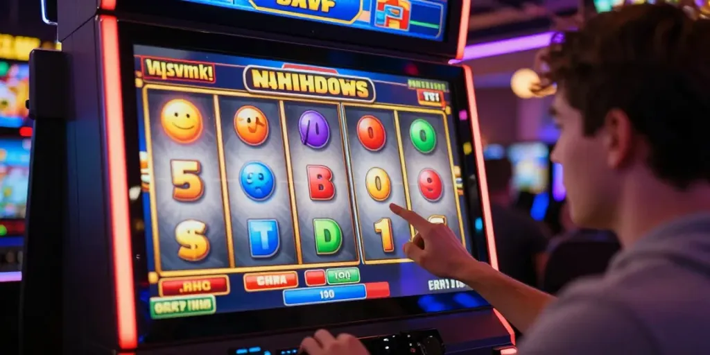 Pemain terfokus pada NAGAHOKI303 dengan simbol slot berwarna-warni dan antisipasi kemenangan di lingkungan bermain yang menawan.