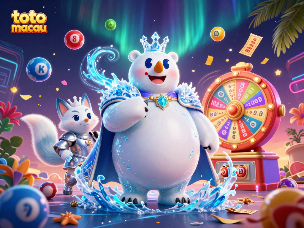 Menangkan permainan toto macau dengan bola lotere berwarna warni dan suasana kasino meriah.