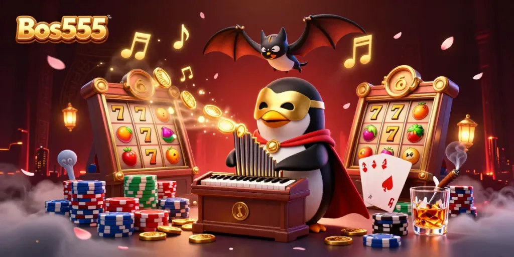 Permainan slot online di Bos555 dengan grafis 3D menarik dan suasana kasino yang hidup.
