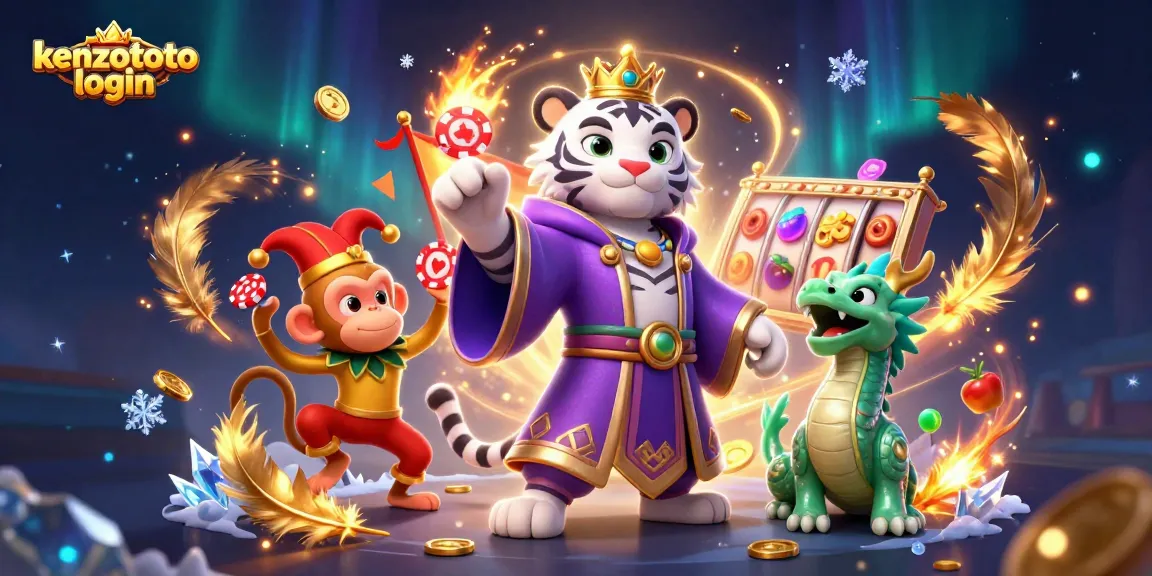 Engage with the vibrant kenzototo login scene featuring a playful monkey juggles poker chips amidst a dynamic casino setting.