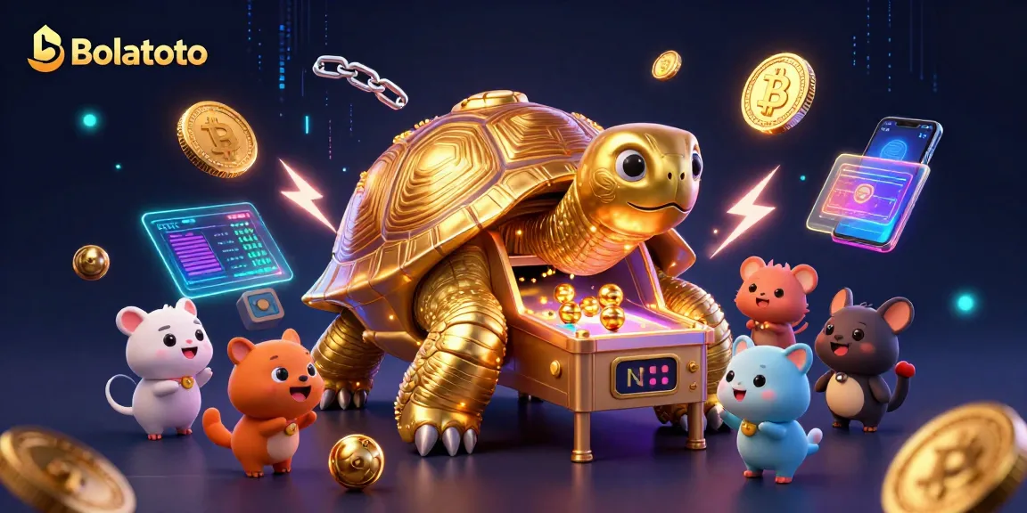 Experience Bolatoto's thrilling gaming action with charming characters, crypto elements, and vibrant casino visuals.