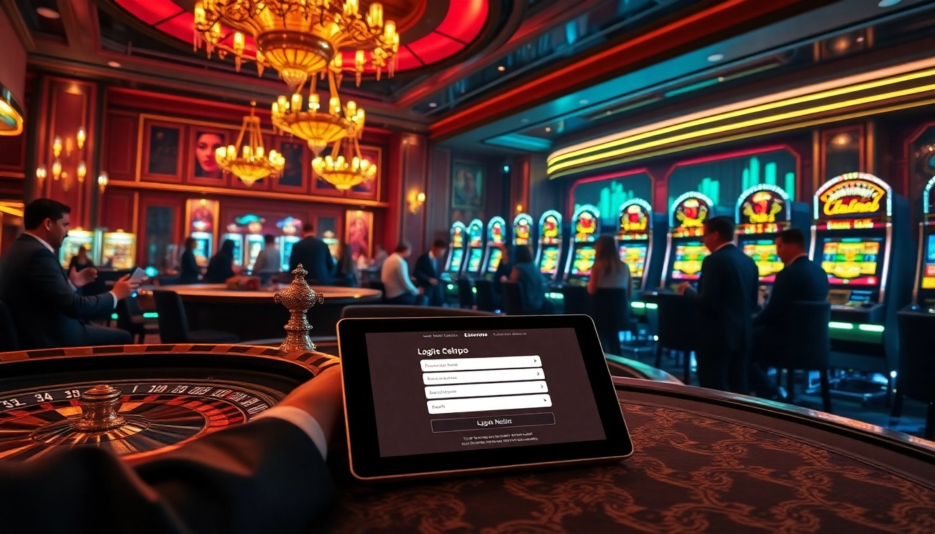 KTPJITU login visual featuring dynamic casino scene with poker tables and engaging slot machines.