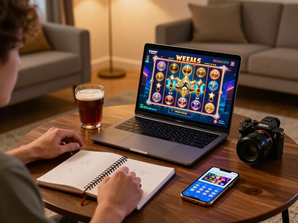 Player enjoying slot zeus on laptop at home, highlighting engaging game interface and gaming strategy.