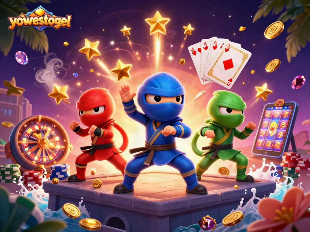 Spin to win with yowestogel in this vibrant illustration, showcasing dynamic gambling elements.