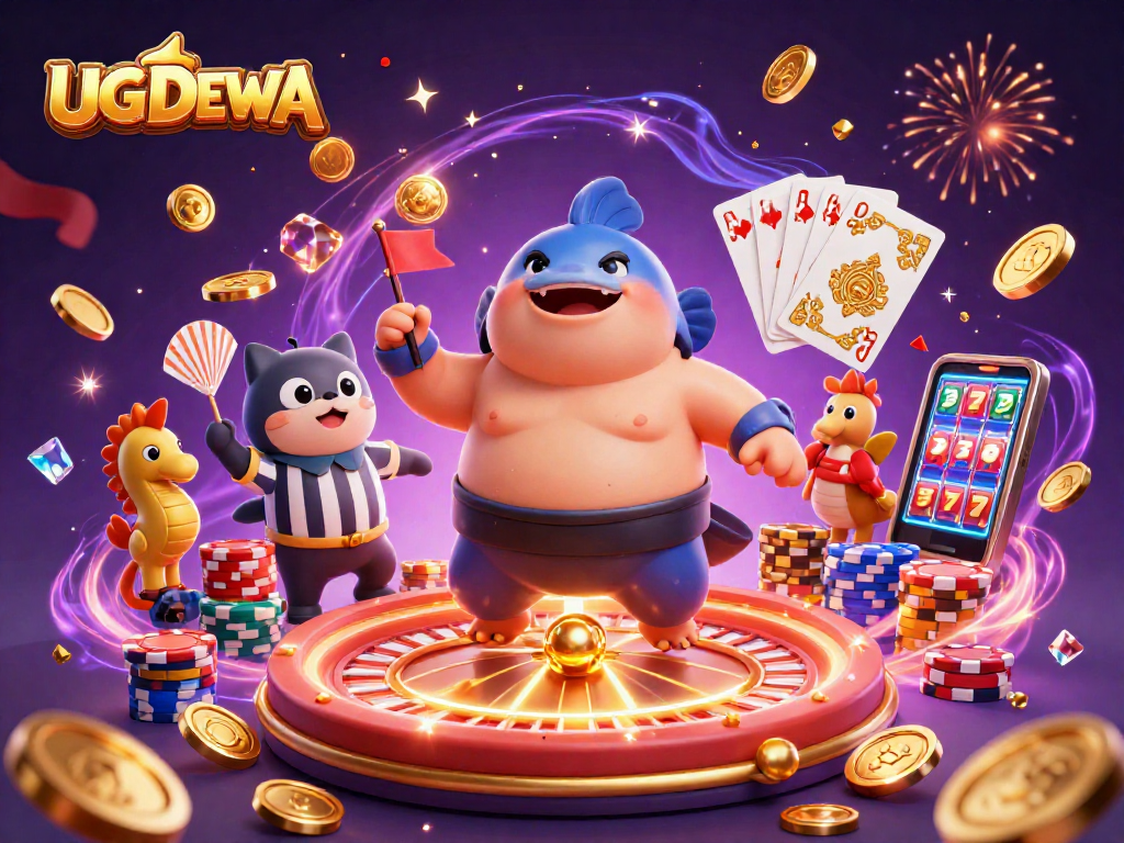 Engage in thrilling casino action with UGDEWA in an underwater ring featuring animated characters and dynamic game elements.