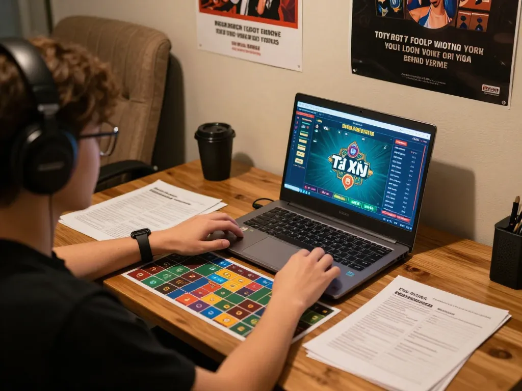 Tài Xỉu game interface displayed on laptop during strategic gambling session at home.