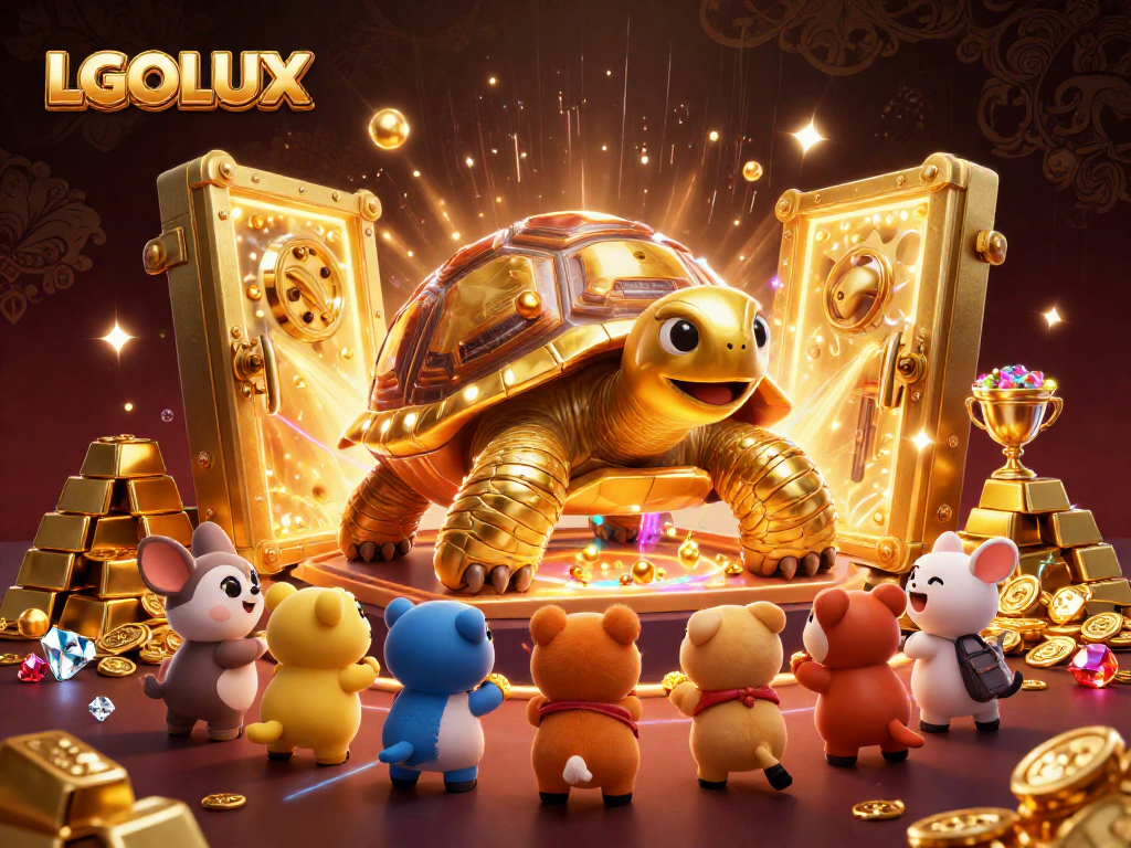 Experience thrilling gameplay with LGOLUX's vibrant casino scene featuring a golden tortoise and treasure!