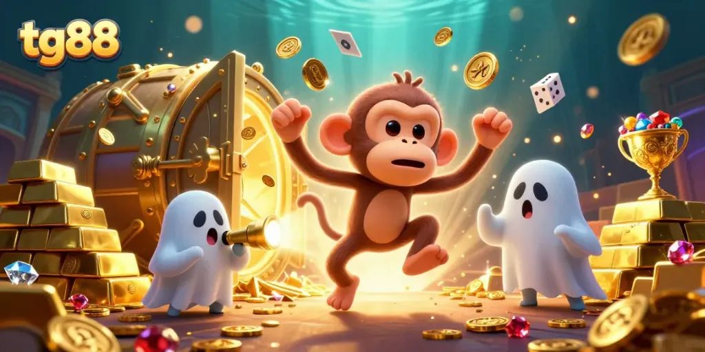 Experience thrilling gaming at tg88 with a vibrant, magical casino illustration showing ghostly characters.