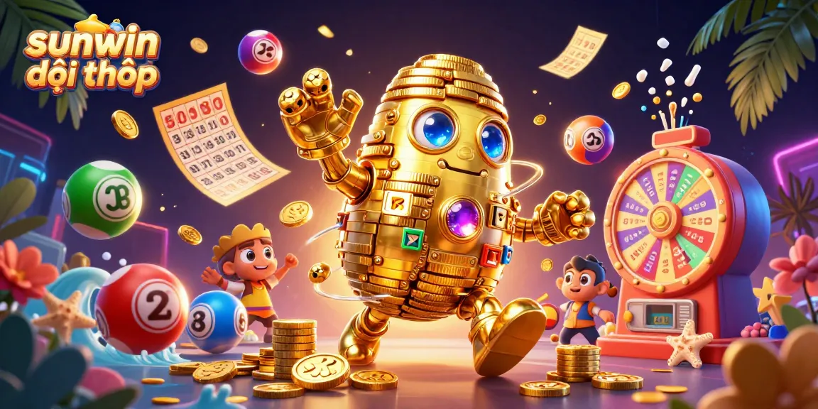 Engage with sunwin đổi thưởng through vibrant 3D casino-themed illustration showcasing a golden golem and dynamic game elements.