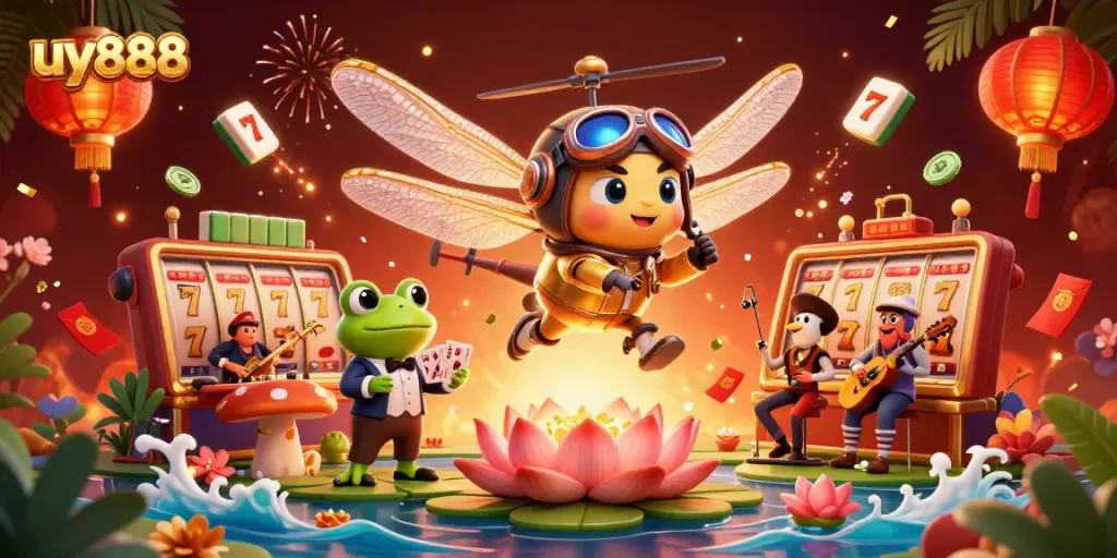 Place bets and win at uy888's vibrant casino featuring animated characters and lively game elements.
