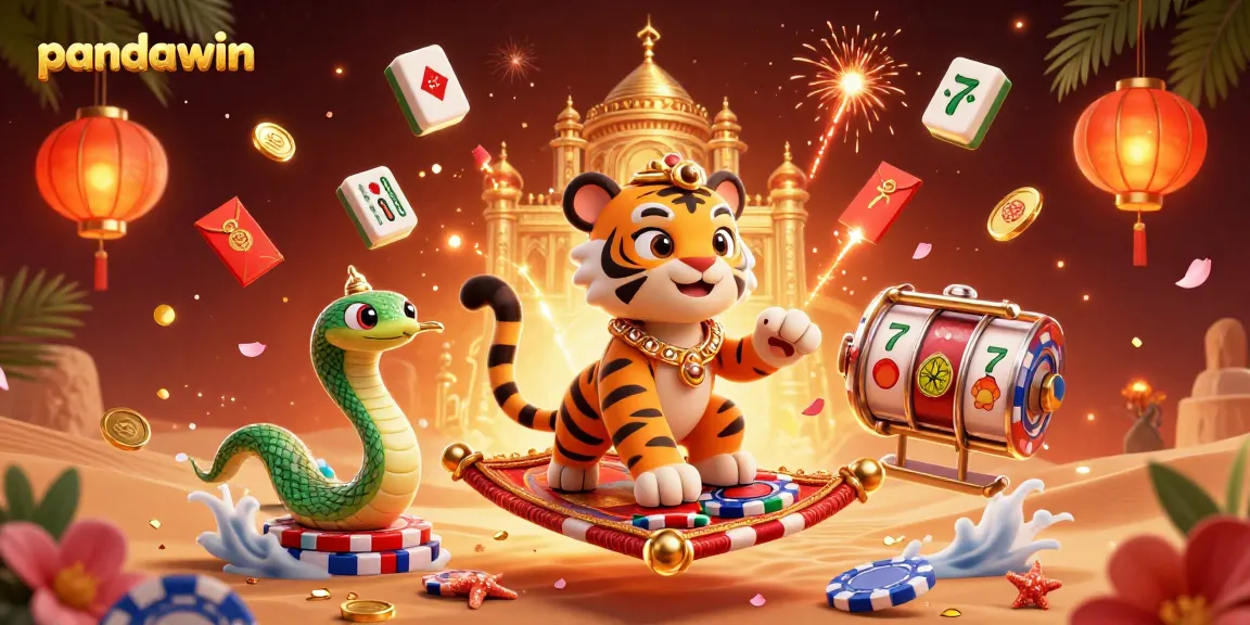 Experience the excitement of pandawin with vibrant slots and casino magic in this 3D illustration.