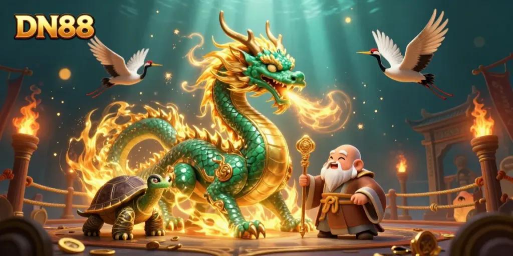 Experience the thrill of DN88 with a vibrant 3D scene featuring dynamic casino elements and characters.