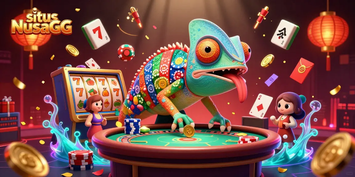 Experience the excitement of situs NusaGG with a vibrant chameleon casino owner in action.
