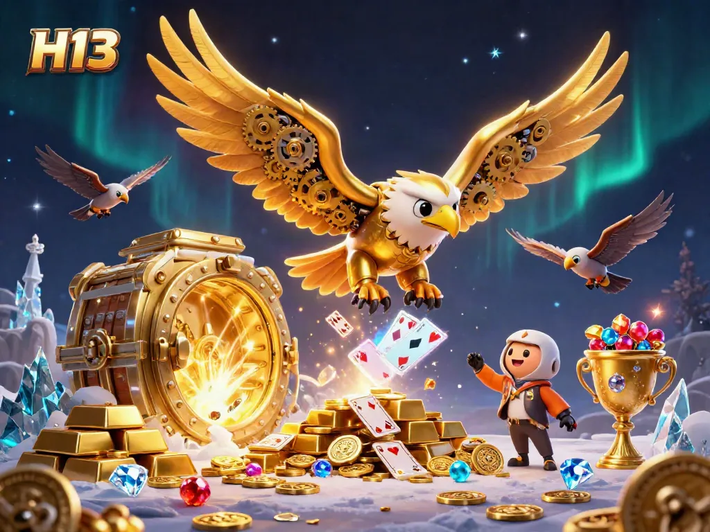 Experience thrilling H13 gameplay amidst a vibrant casino scene filled with gems and gold.