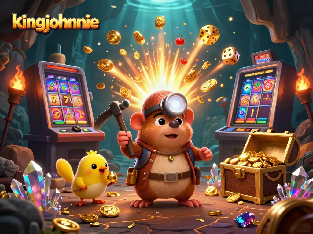 Engage with kingjohnnie's captivating treasure hunt in a dazzling mining casino scene.