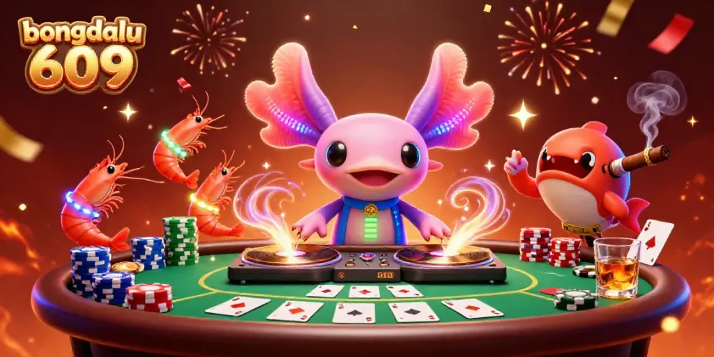 Experience the excitement of bongdalu 609 with a captivating 3D neon party scene filled with vibrant characters.
